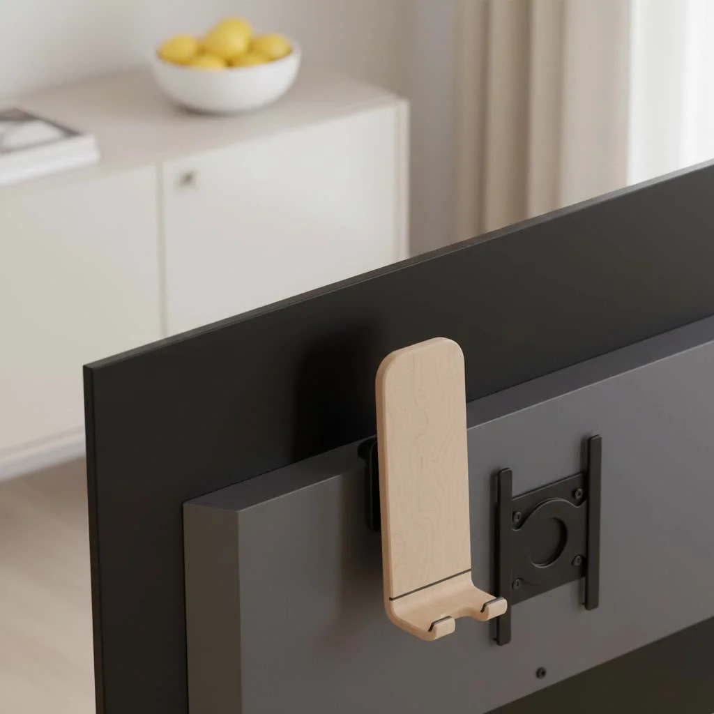 Smartphone charging on a sleek, modern phone stand