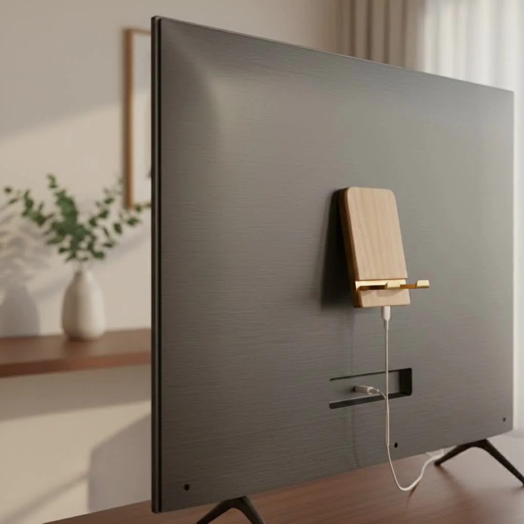 Adjustable phone stand for desk with a smartphone