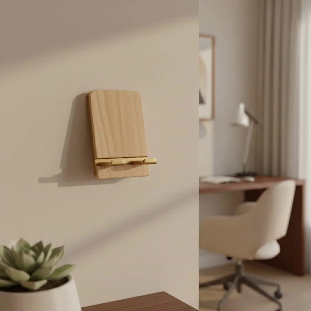 Phone on a bedside stand next to a lamp
