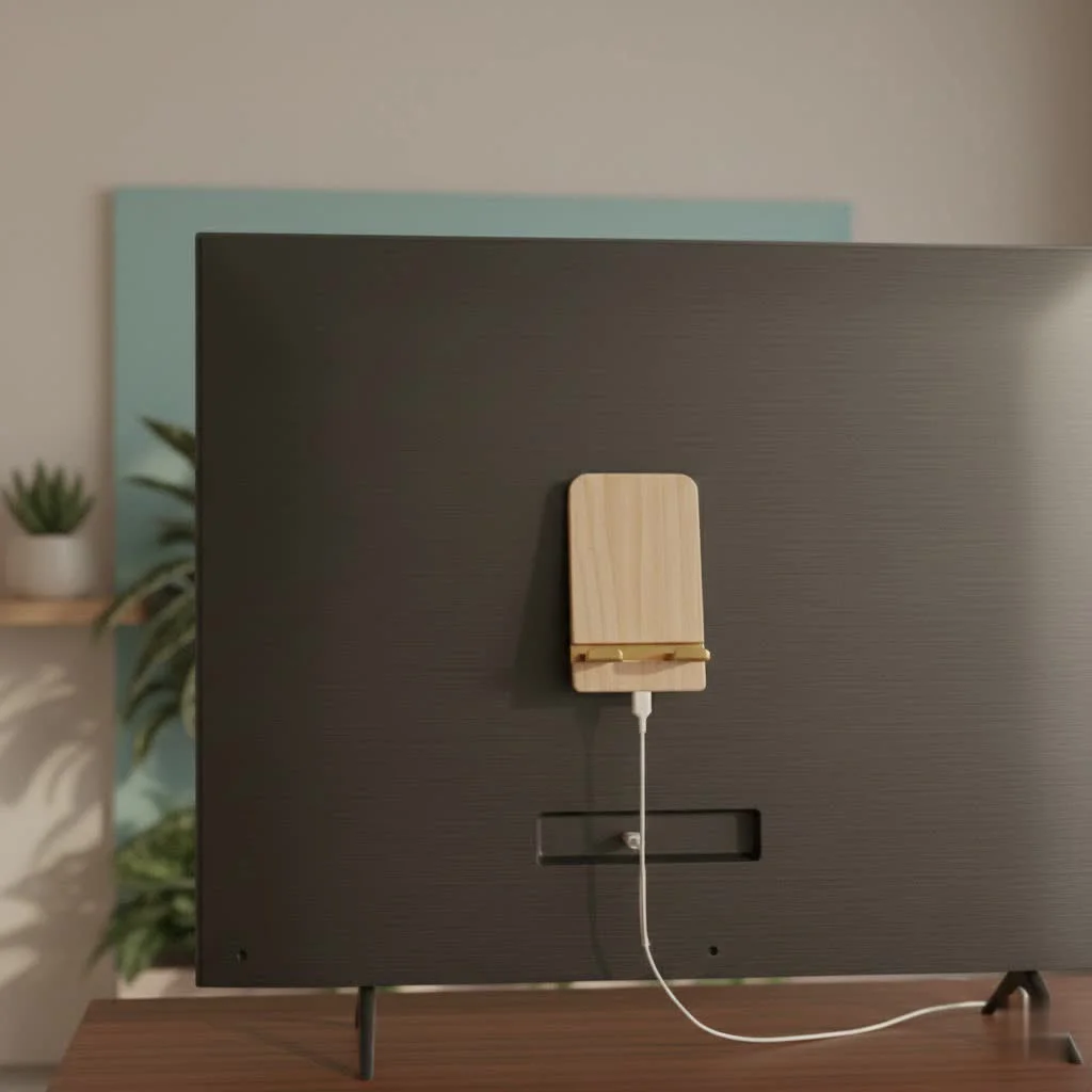 Phone stand with speaker holding a smartphone