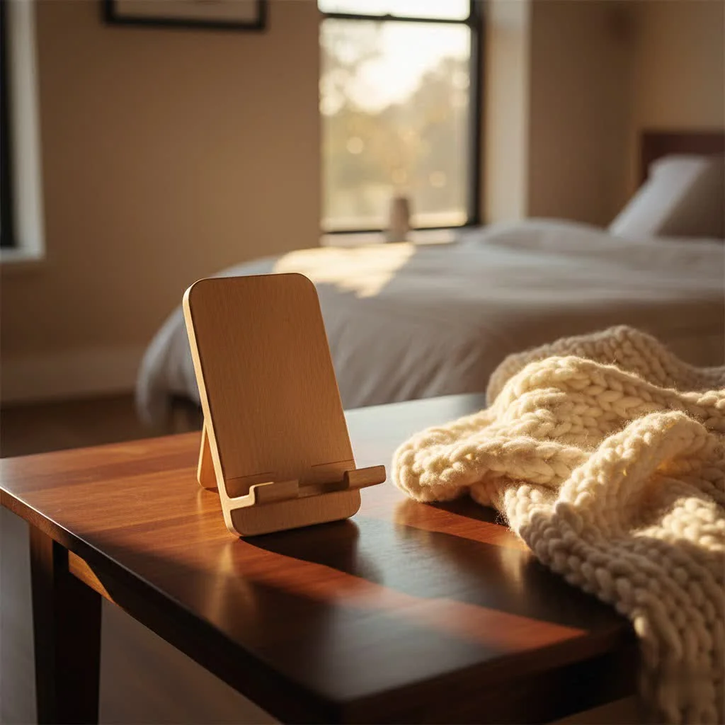 Mobile phone camera stand on a table