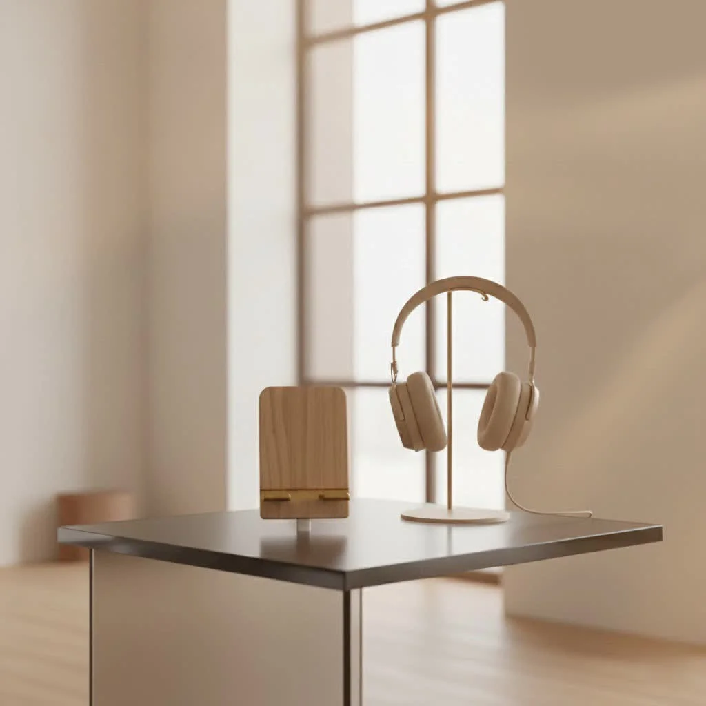 Mobile phone stand holding a smartphone on a desk