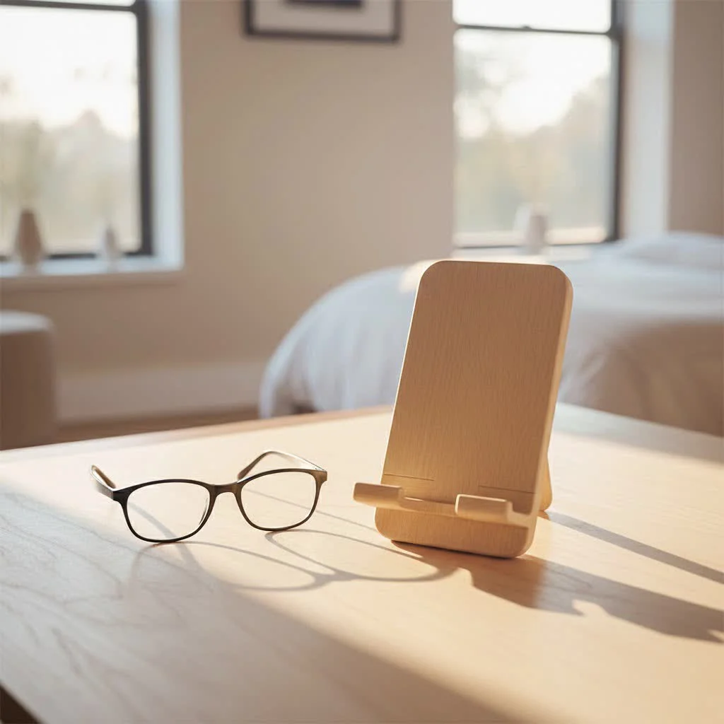 A person using a tablet on a desktop stand
